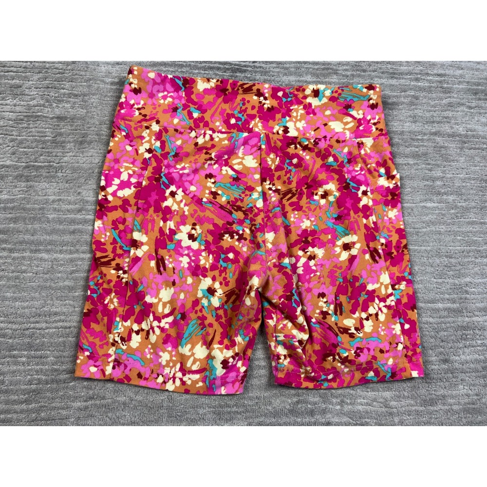 No Boundaries Bike Shorts Womens Large Pink Floral High Rise Athletic Pockets - Picture 7 of 8